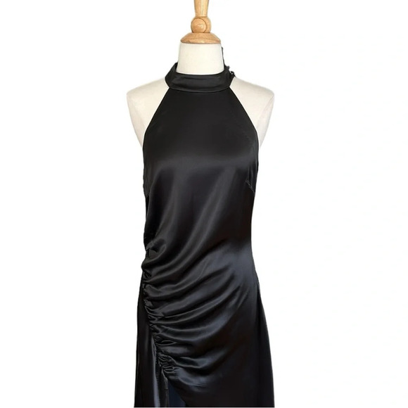 RETROFETE Sab Black Satin Maxi Dress Dark Romance Front Slit Glam Event, Size XL - Picture 5 of 16